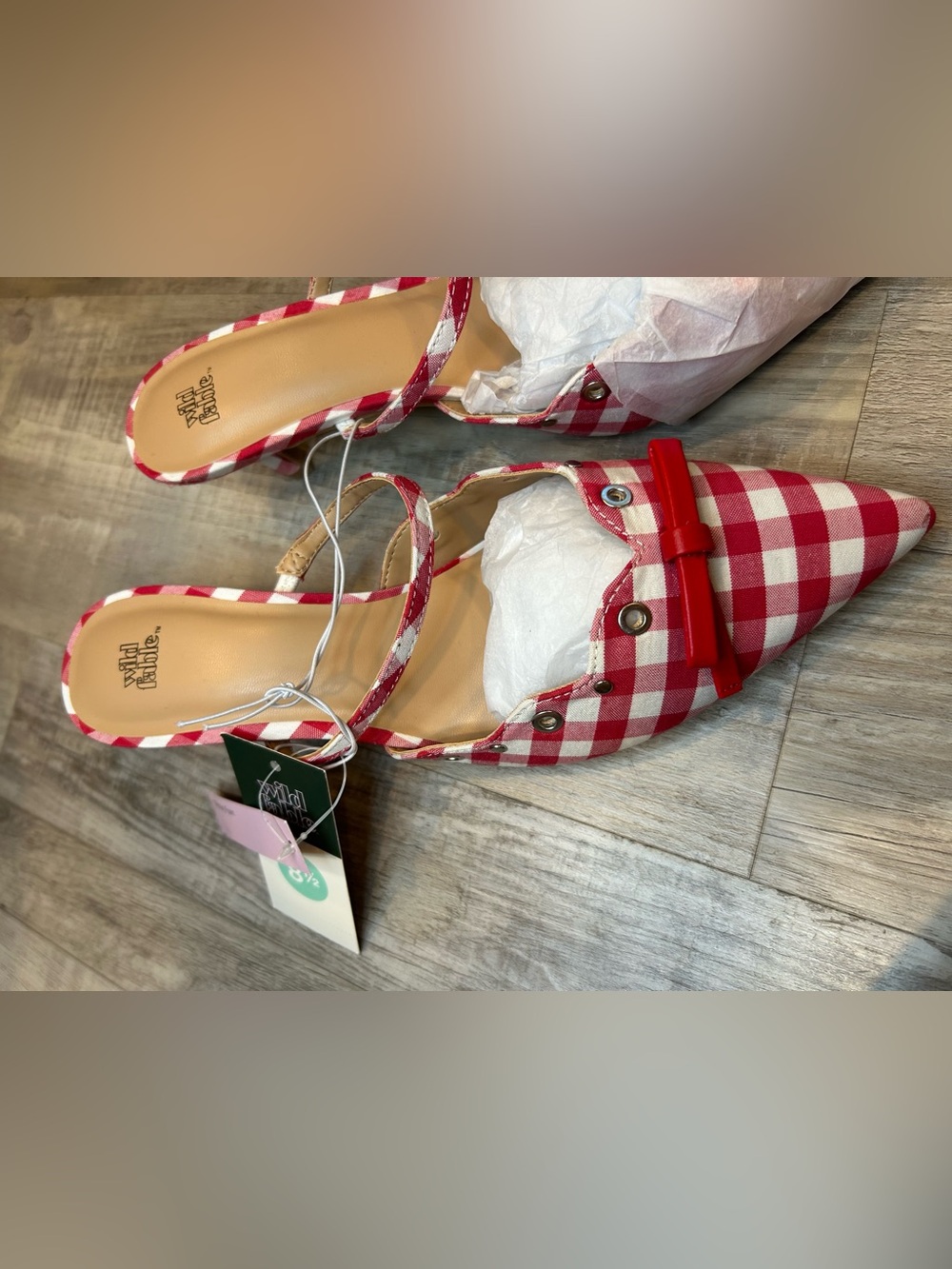 New Womens Lysandra Gingham Eyelet Kitten Heels, Red Slip-on Wild Fable - Picture 5 of 7